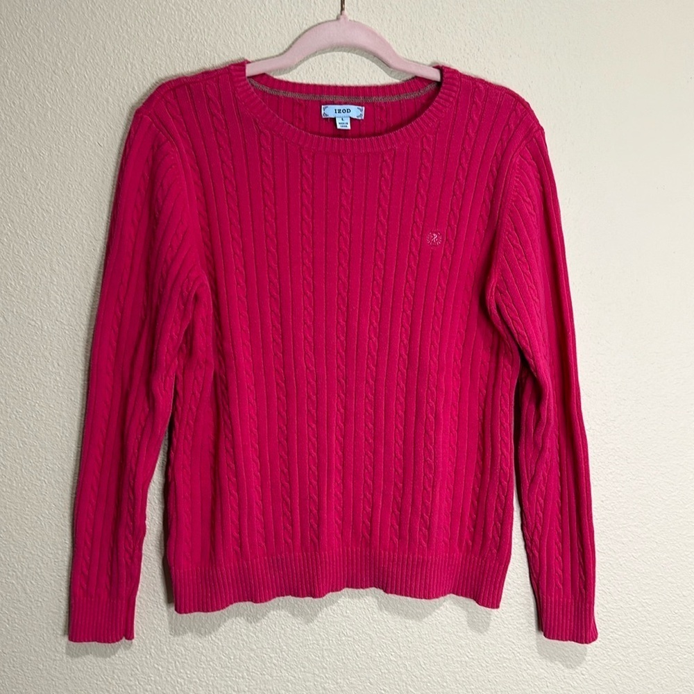 IZOD Women’s Cotton Cable Knit Sweater, Size L, EUC